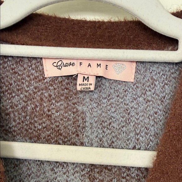 Crave Fame Blue and Brown Checkered Cardigan - Picture 2 of 4